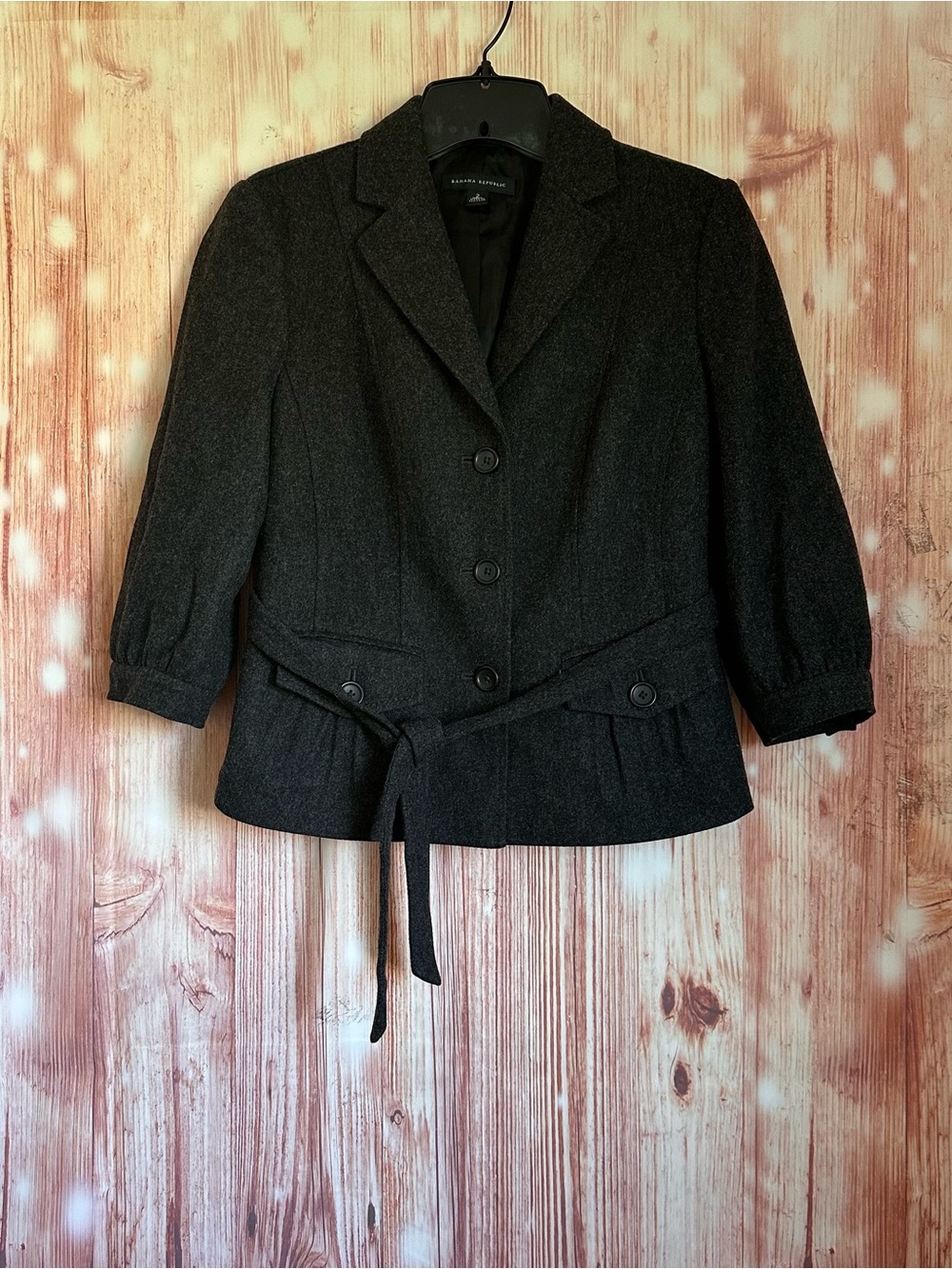 Banana Republic Grey Wool Blend 3/4 Sleeve Belted Blazer Size 2